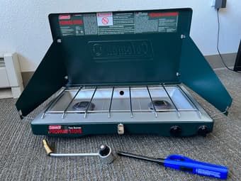 Camping stuff - Tent, Propane Stove, Portabel Charcoal Grill, Ice box 2