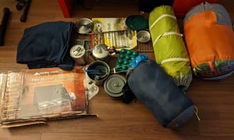 Camping gear for 2 with tent, sleeping bags and cooking/ dining gear 1