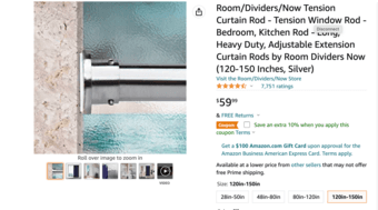Room/Dividers/Now Tension Curtain Rod - (120-150 inch) and curtain 1