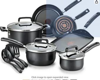 T-fal Signature Nonstick Dishwasher Safe Cookware Set, 12-Piece, Black 1