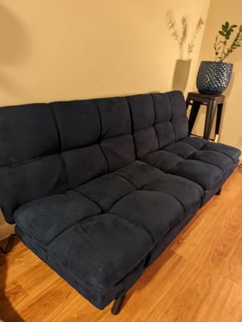 Walmart faux suede navy sofa 2