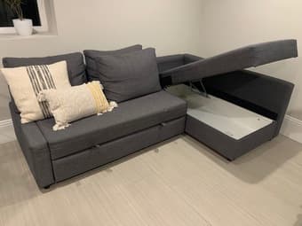 Dark Grey Sleeper Sectional with Storage For Sale 90 1/2" 3