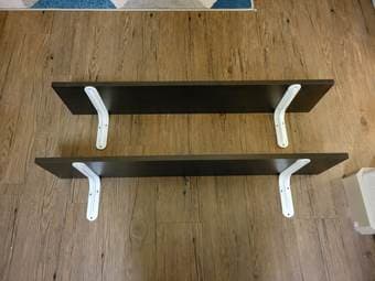 Two 3 ft x 8 in wood laminate wall shelves 1