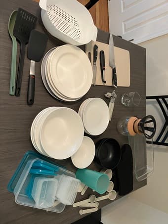 Kitchen setup- plates, bowls, tupperwear, cutting board, etc. 1