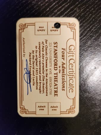 Stanford Theatre Gift Certificate 1