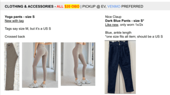 clothing (tops, bottoms, jackets) ($5-$20) 2