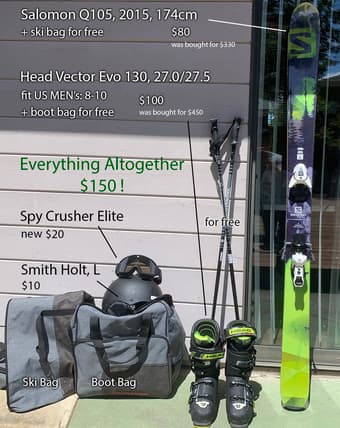 Skis, Ski Boots, Helmet, Snow Goggle 1