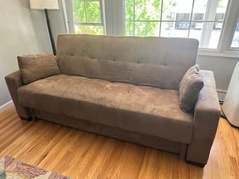 Futon couch for sale (full bed size, can include topper/bedding) 1