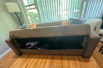 Futon couch for sale (full bed size, can include topper/bedding) 2
