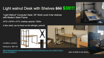 Light wood desk for apartment with shelves on side and metal frame 1