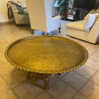 Stunning 4ft Moroccan Brass Tray + Coffee Table 1
