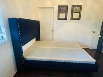 Queensize premium blue bed with golden studs + twin box set 1