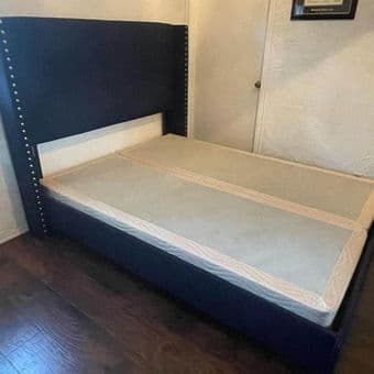 Queensize premium blue bed with golden studs + twin box set 2