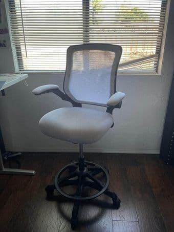 Kale Mid-Back White Mesh Ergonomic Drafting Chair | Adjustable Foot Ri 1