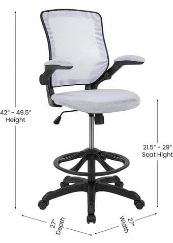 Kale Mid-Back White Mesh Ergonomic Drafting Chair | Adjustable Foot Ri 2