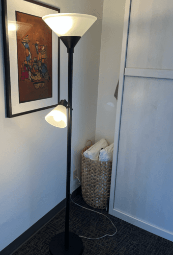 Dimmable glass shade and metal floor lamp 1