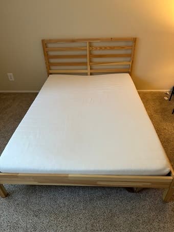 Full size bed frame (IKEA Tarva) and mattress -- excellent condition 1