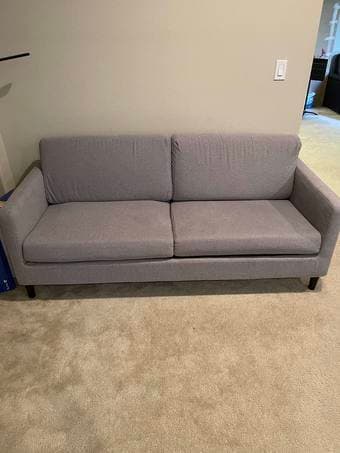 Moving out sale, selling bedframe + mattress, two couches 1