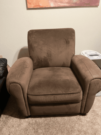 Brown velvet recliner chair 1