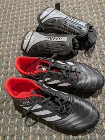 Soccer Adidas cleats, shields and ball 3