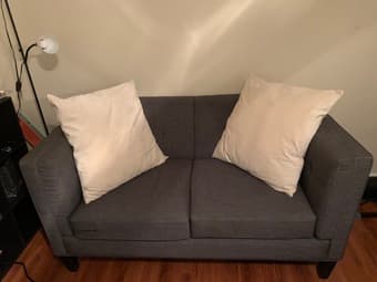 Couch for sale + pillows, polish for wood included 2