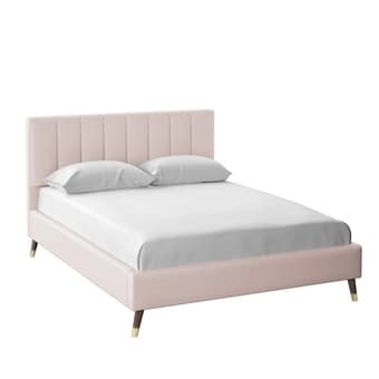 Blush upholstered queen bed frame (mid-century modern style) 1