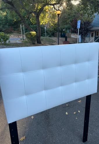 White Faux Leather Tufted Headboard (Gently used, good condition!) 1