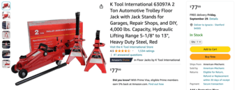 Automotive Trolley Floor Jack with Jack Stands, 2 tons 1
