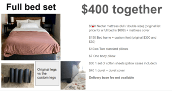 Full Bed (Mattress, bedframe, bedding) 1