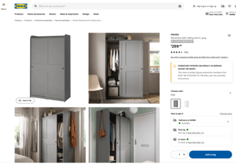 HAUGA Wardrobe with sliding doors, gray 1