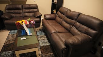 Brown Leather Reclining Sofa 1