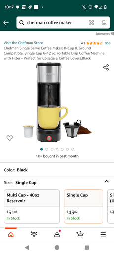 Chefman Single Serve Coffee Maker K-Cup & Ground Compatible 3