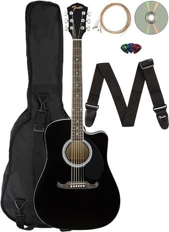 Fender FA-125CE Dreadnought Cutaway Acoustic-Electric Guitar - Black B 1