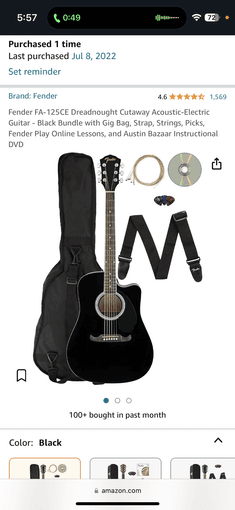 Fender FA-125CE Dreadnought Cutaway Acoustic-Electric Guitar - Black 1