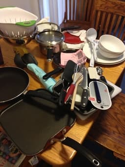 Assorted kitchen items, pots&pans, utensils, pictures inside!!! $30 3