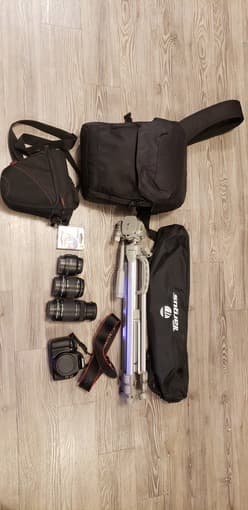 Canon EOS 1100D camera with 3 lenses, two bags and tripod 3