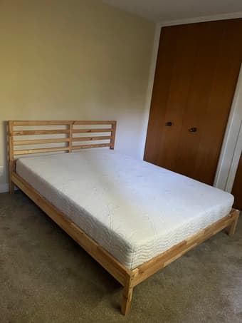 IKEA WOOD TARVA QUEEN BED & MATTRESS 1