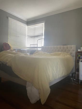 Dining table, sofa, bed frame, computer chair, speakers 2