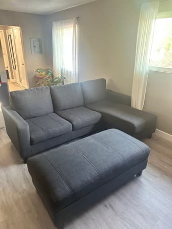 Wayfair grey sectional couch with ottoman 2