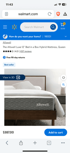 Queen bed with Allswell Luxe mattress 3