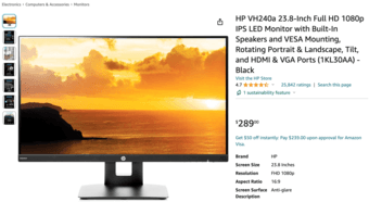 24" HP Vh240a HD Monitor: Great condition 2