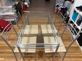 Silver Dining Table Set with Tempered Glass 1