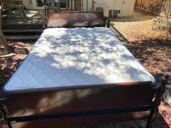 full size hadwood bed, box and mattress 1