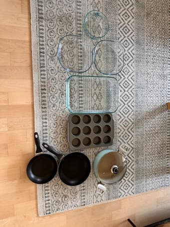 Kitchenware Set – $40 (Tefal Pans + Glassware, Like New!) 1
