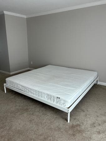 King-size bed frame, large duvet, 4 big pillows, and bed sheets 3