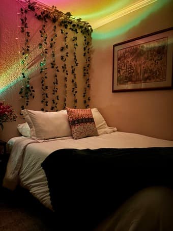 Full size mattress, frame, linens 1