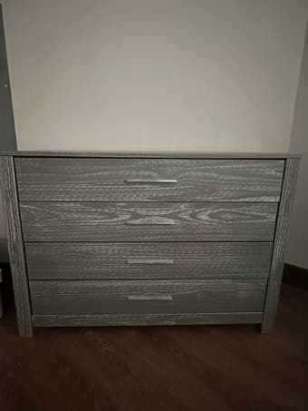 Light Gray Solid Wood Bedframe, 2 Night Stands, and Dresser Set 1