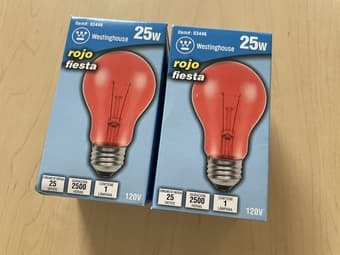 Red incandescent light bulbs, E26 base, 25W (x2) 1