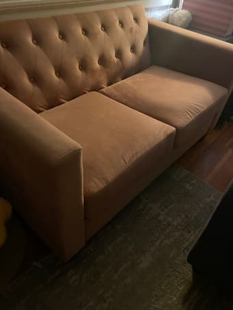 Pink velvet loveseat 1