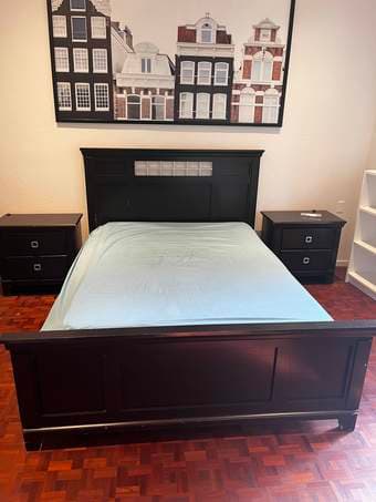 Queen bed frame + 2 matching side tables 1